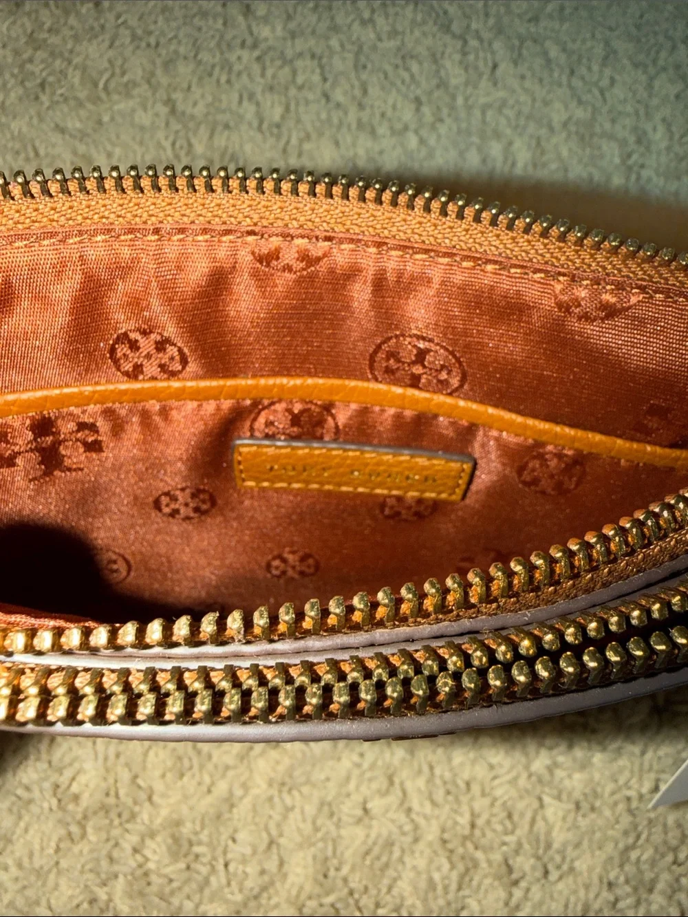 Tory Burch Blake Double Zip Slim Crossbody bag in a brown pebbled leather